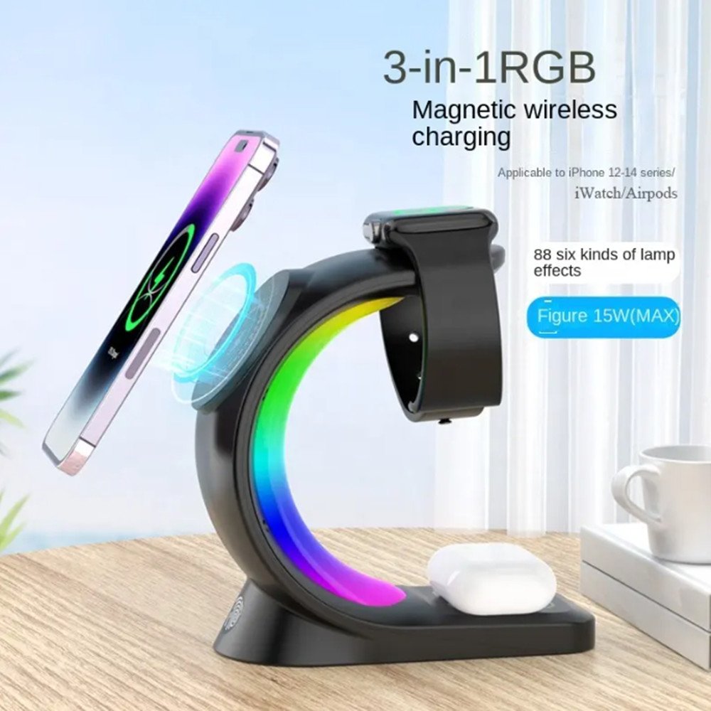 Alternative view of 3 in 1 Magnetic Wireless Charging With LED Lighting