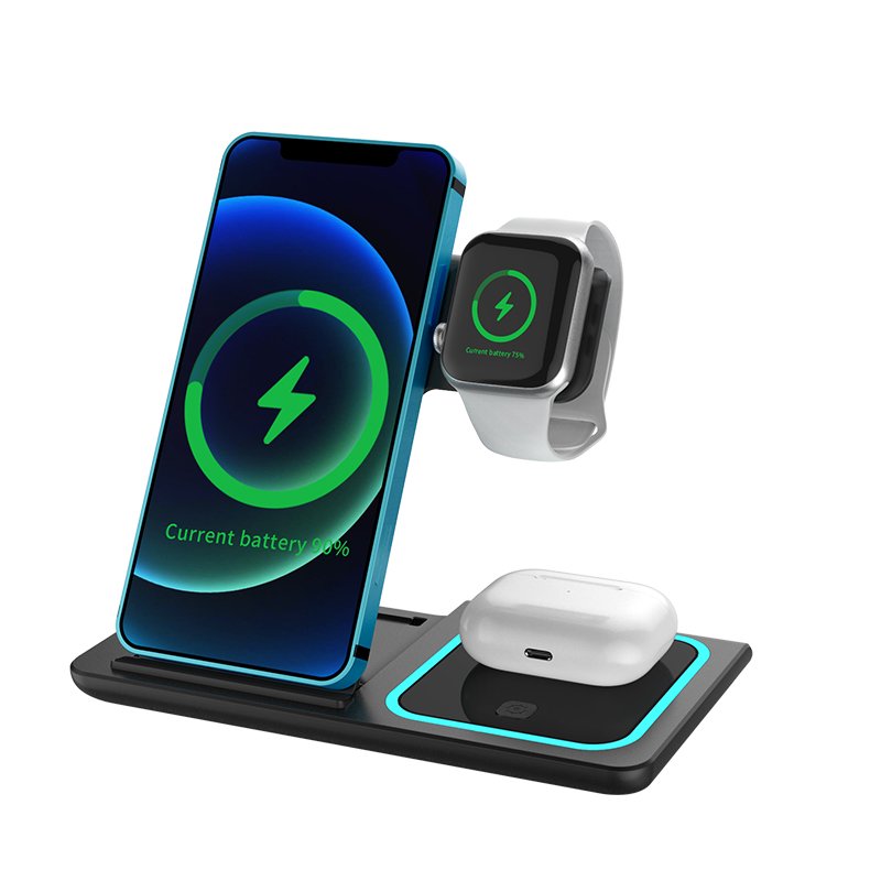 Foldable 3-in-1 Wireless Charger for Phones, Smartwatches, and Earbuds