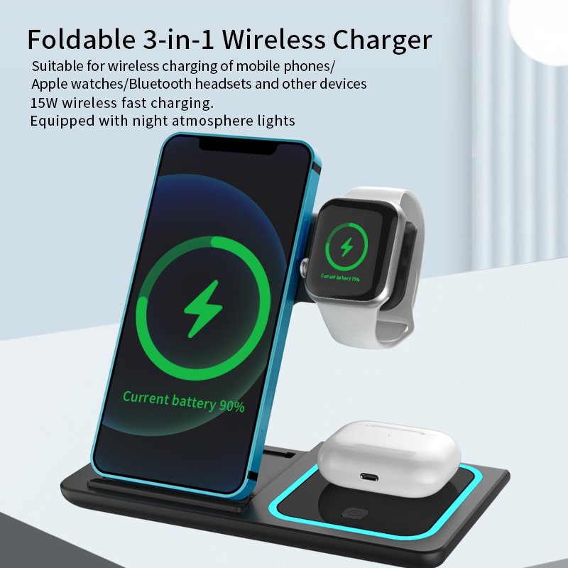 Alternative view of Foldable 3-in-1 Wireless Charger for Phones, Smartwatches, and Earbuds